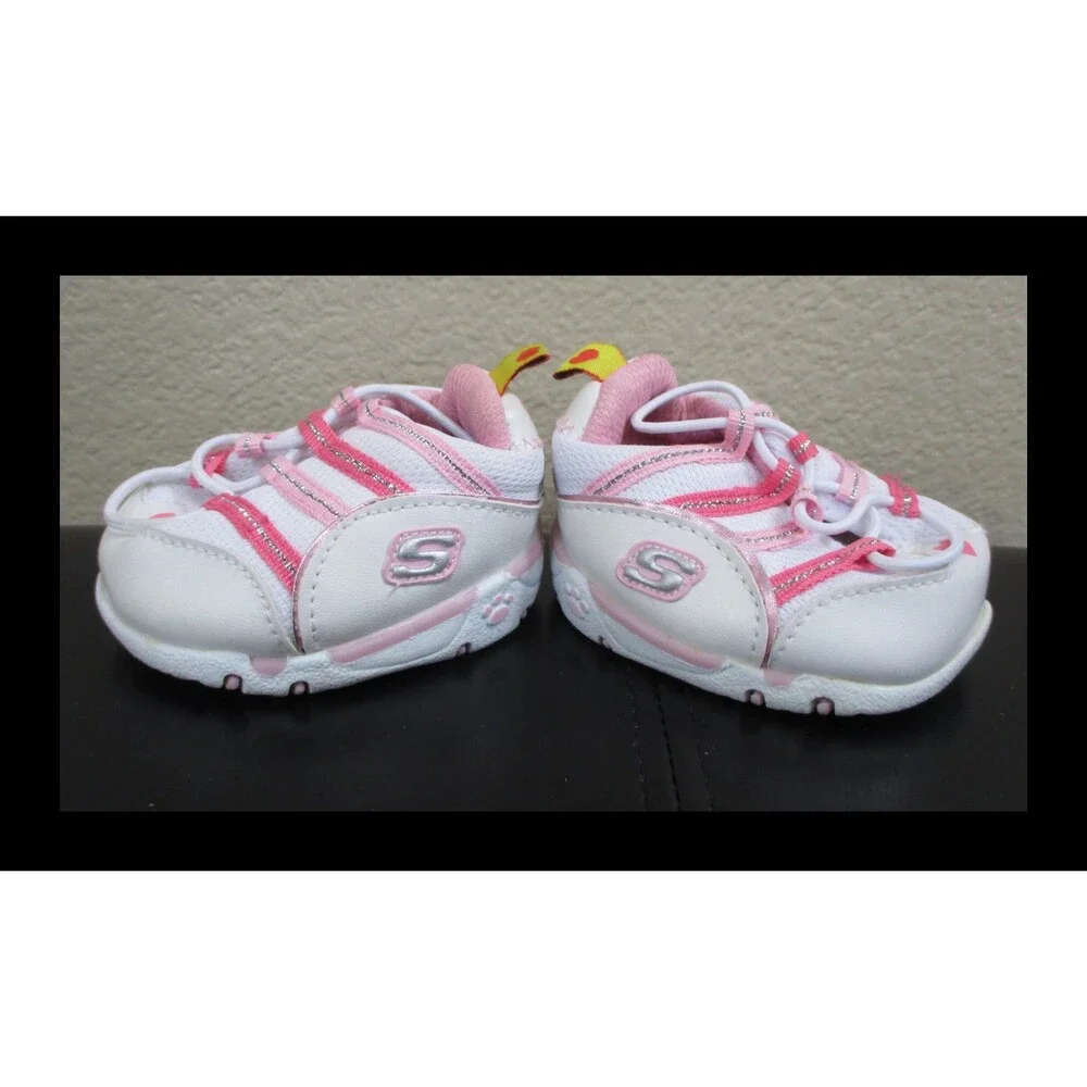 Build A Bear Workshop White & Pinks No Tie Slip On Skecher Tennis Shoes